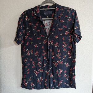 Mens Unisex Blue Navy floral collared shirt - short sleeve size S, 100% Viscose